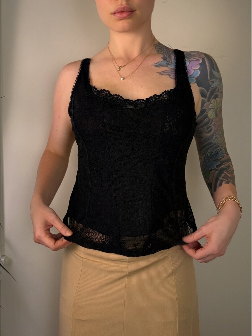 New York & Company Black Lace Corset Cami Top Y2K